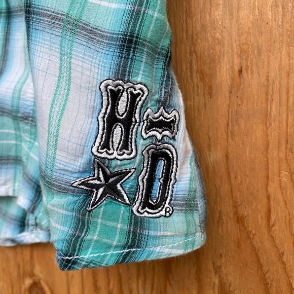 Ladies Harley Davidson Sleeveless Blouse Green/Blue 100% cotton - Picture 3 of 6